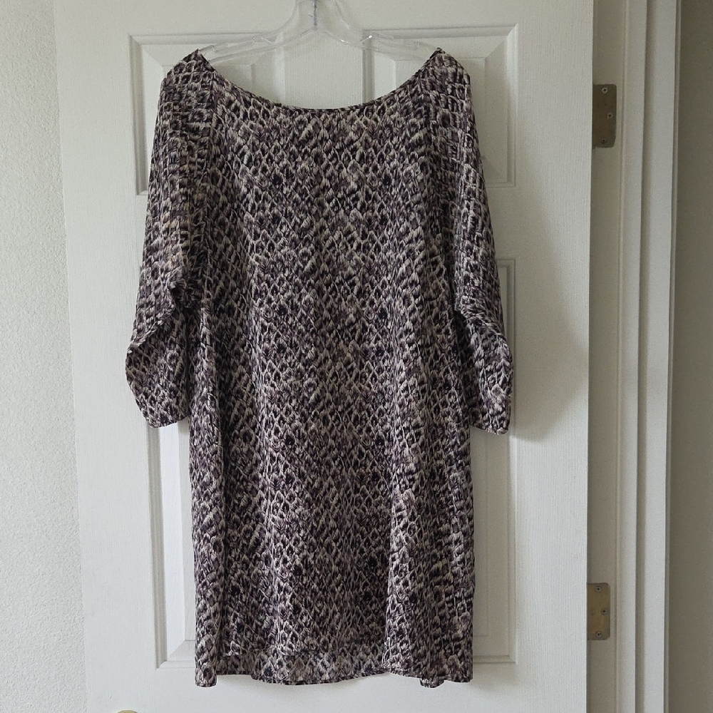 Joie 3/4 Sleeve Feather Print Silk Dress